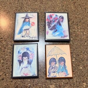 Vintage DeGrazia Southwestern Children Wood Fridge Magnets Set of 4 Arizona Art